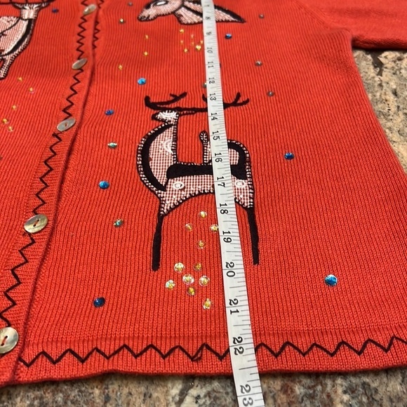Vintage Great Cavalier Vintage Button deer patchwork knit sweater SZ S Orange - Picture 9 of 10